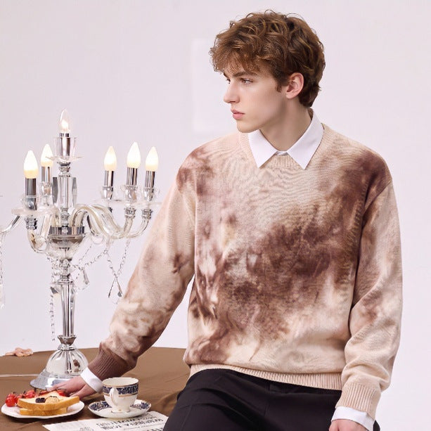 Herren Oversize-Strickpullover mit Batikoptik, Rundhalsausschnitt und Rippbündchen Shop Nory