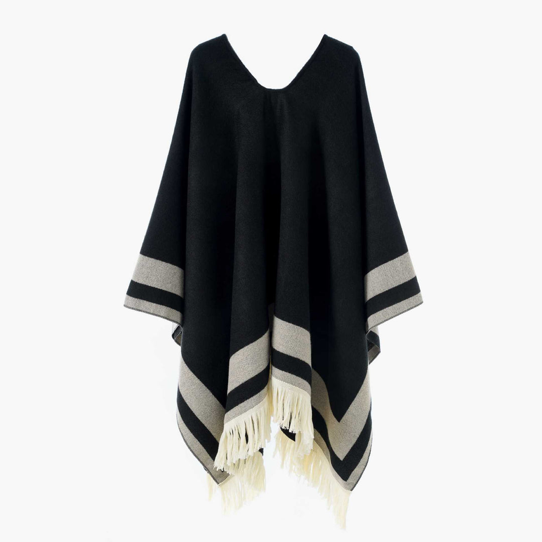 Damen Oversize Poncho-Cape mit V-Ausschnitt und Fransensaum Shop Nory