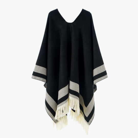 Damen Oversize Poncho-Cape mit V-Ausschnitt und Fransensaum Shop Nory