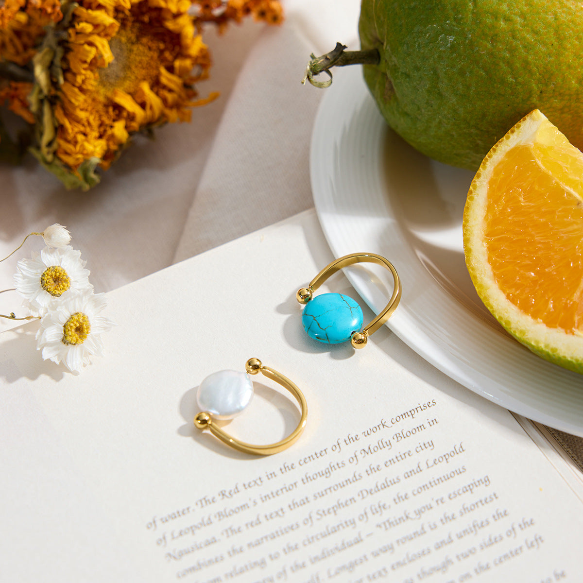 Damen Offener Ring mit funkelndem Türkis-Edelstein und eleganter Edelstahlverarbeitung Shop Nory
