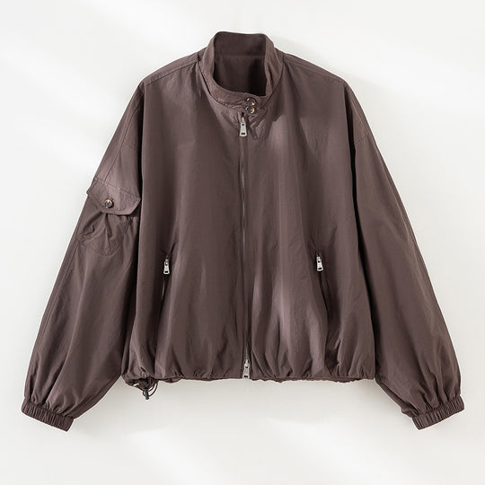 Damen Kurze technische Bomberjacke im Oversize‑Stil mit Ärmeltasche und Zwei‑Wege‑Reißverschluss Shop Nory
