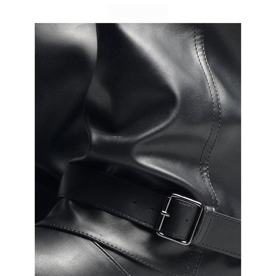 Damen Slouchy Bikerstiefel aus Lederoptik mit verstellbarem Schnallenriemen und mittlerem Blockabsatz Shop Nory