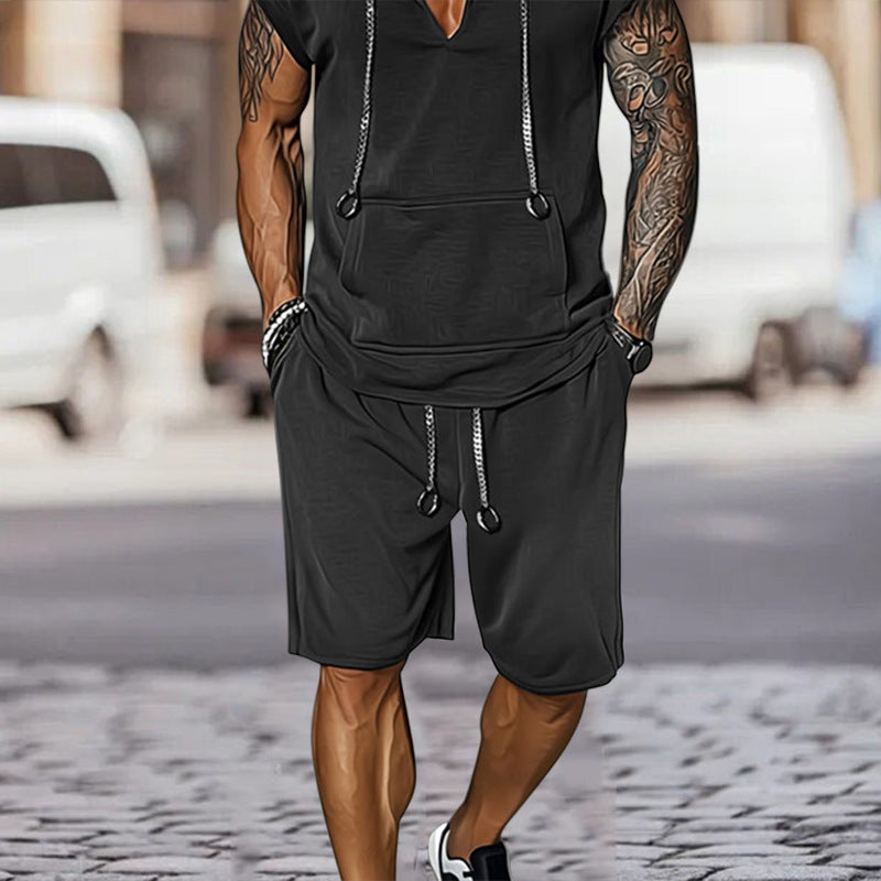 Herren lässiges Freizeit-Set mit stylischem Kapuzen-T-Shirt und Shorts