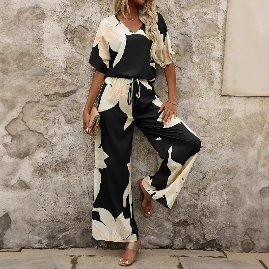Damen Luftiges Zweiteiliges Set mit floralem Design und weitem Schnitt