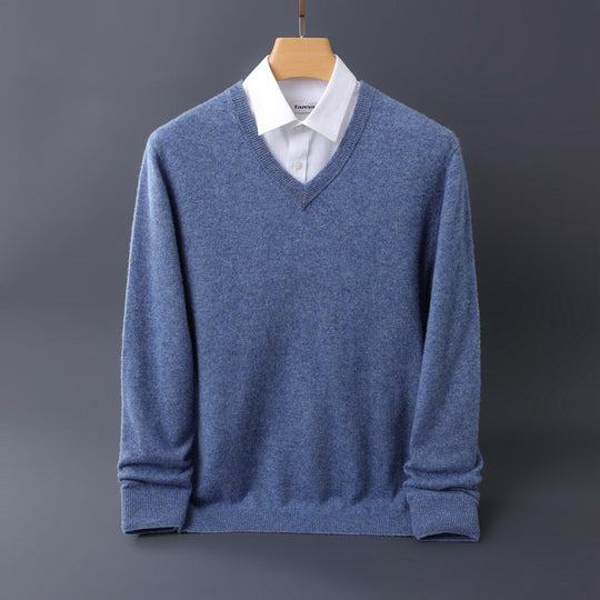 Herren Feiner V-Ausschnitt-Pullover aus Merino-Kaschmir-Mix mit gerippten Bündchen Shop Nory