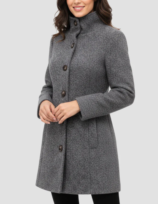 Damen Elegante Wolljacke mit hohem Kragen