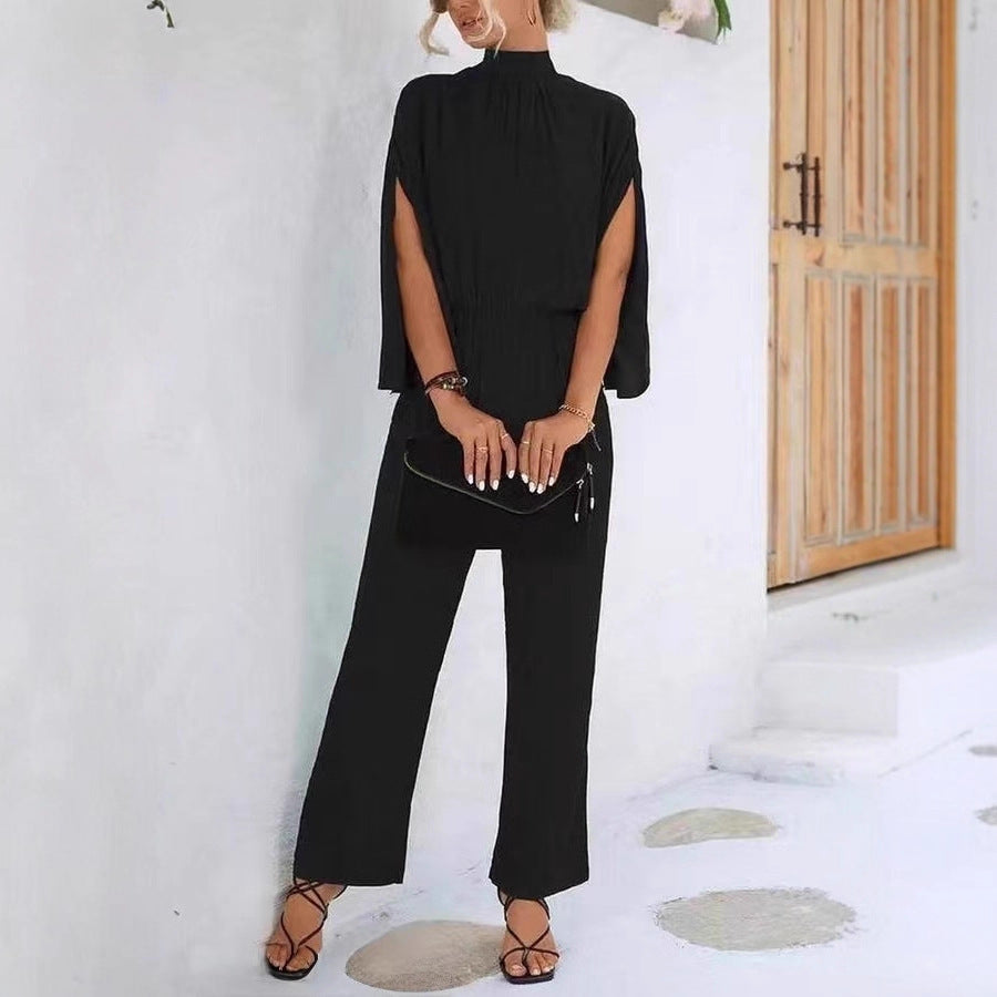 Damen eleganter Jumpsuit mit weitem Bein und Chiffon-Ärmeln Shopnory