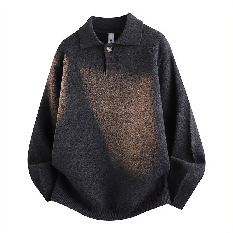 Unisex Lässiger Oversize-Strickpullover mit Polokragen und Halber Knopfleiste Shop Nory