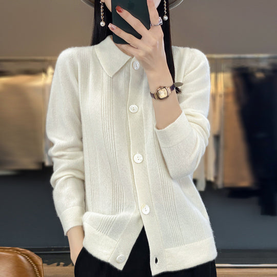 Damen Knopfcardigan mit Hemdkragen und feiner Längsrippenstruktur Shop Nory