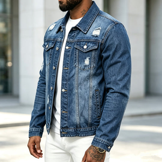 Herren Modische Jeansjacke mit Destroyed-Details Shop Nory