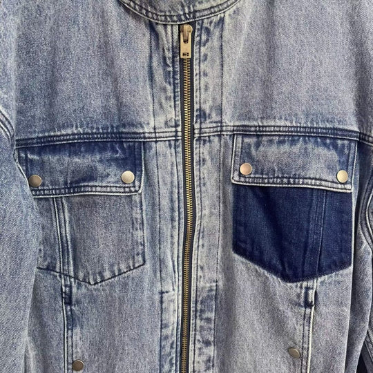 Herren Relaxed Denim-Utility-Jacke mit Stehkragen und kontrastierter Brusttasche Shop Nory