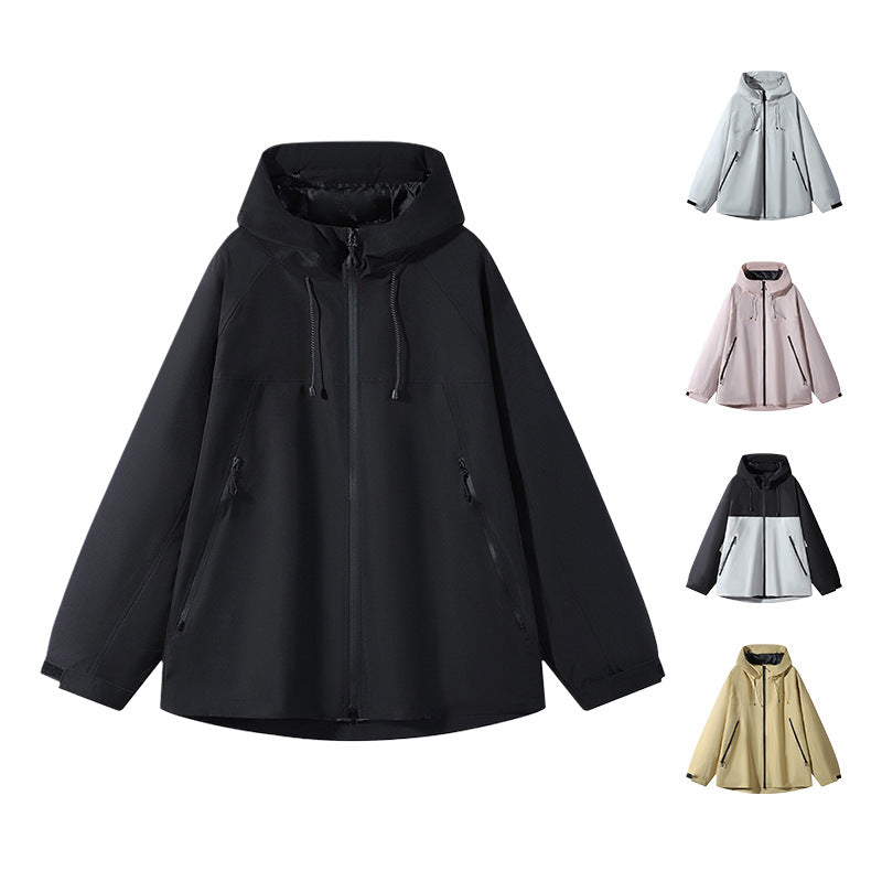 Unisex Wasserabweisende zweifarbige Softshell-Jacke mit Kapuze Shop Nory