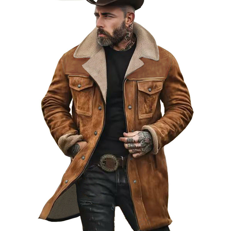 Herren Langer Sherpa-Mantel mit Kunstfellfutter und Wildlederoptik Shop Nory