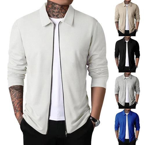 Herren nan schlanke Struktur-Zipjacke mit Hemdkragen, verdecktem Reißverschluss und feiner Waffelstruktur Shop Nory