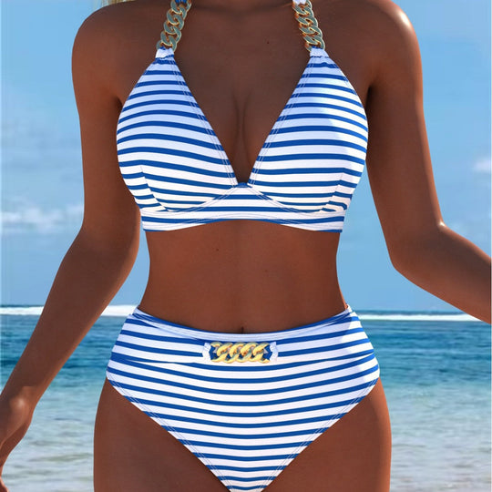 Damen Bikini mit luxuriösem Marmormuster und edlen Details