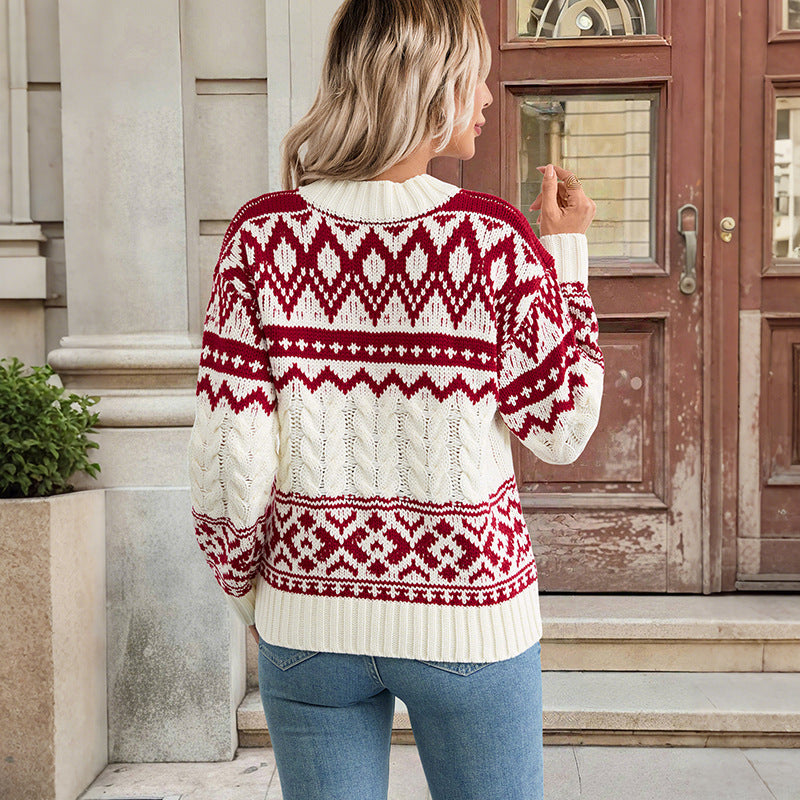 Damen Norweger-Strickpullover mit Zopfmuster und Fair-Isle-Jacquard Shop Nory