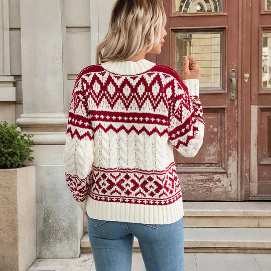 Damen Norweger-Strickpullover mit Zopfmuster und Fair-Isle-Jacquard Shop Nory