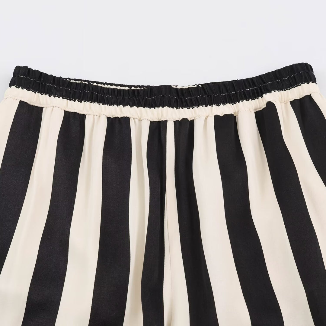 Damen Weite Palazzo-Hose mit vertikalen Streifen und elastischem Bund Shop Nory