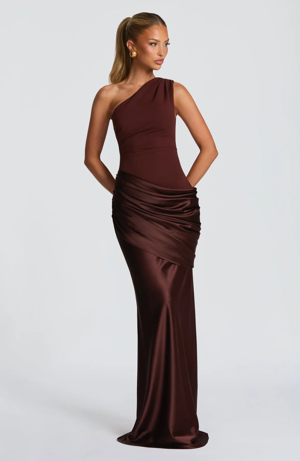 Damen elegantes asymmetrisches Satin-Abendkleid mit Drapé-Design ShopNory