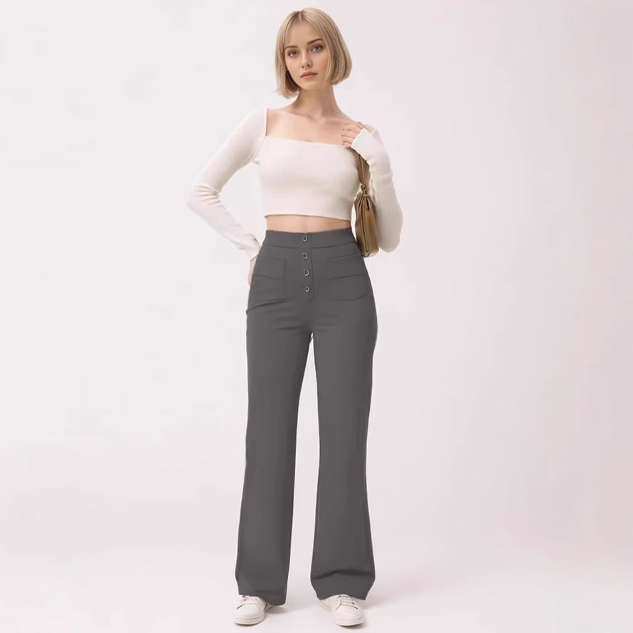 Damen Taillenbetonte Schlaghose aus Stretch-Jersey mit dekorativer Knopfleiste Shop Nory