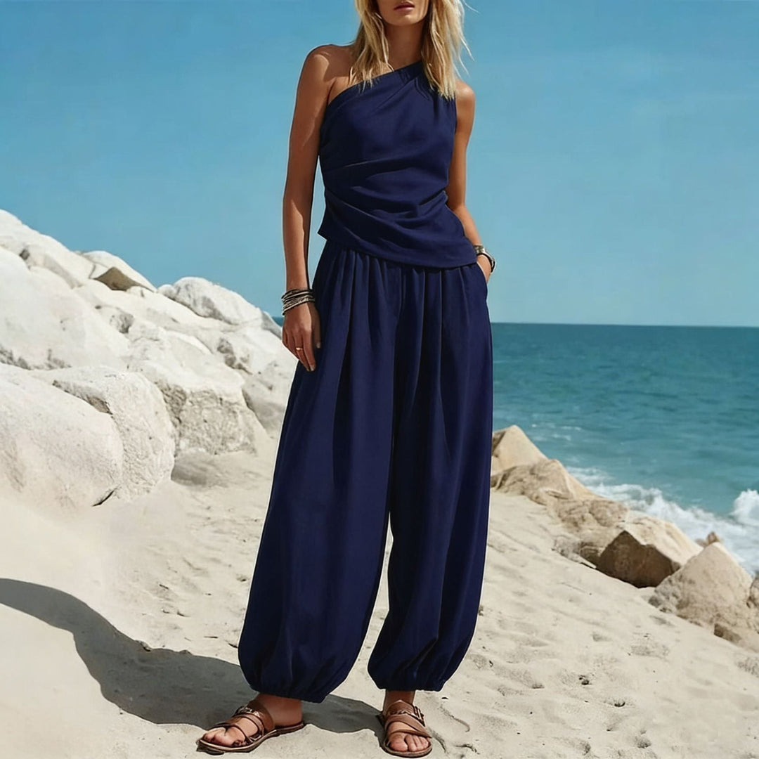 Damen Elegantes Einteiler-Outfit mit Fließendem Schnitt und One-Shoulder-Design