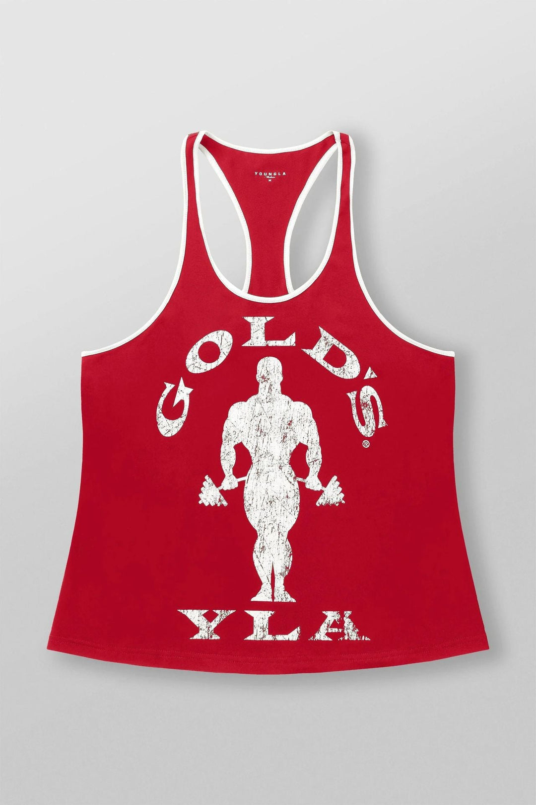 Herren nan athletisches Stringer Tanktop rückenfreier Schnitt mit Kontrastpaspel und Kraftsportmotiv