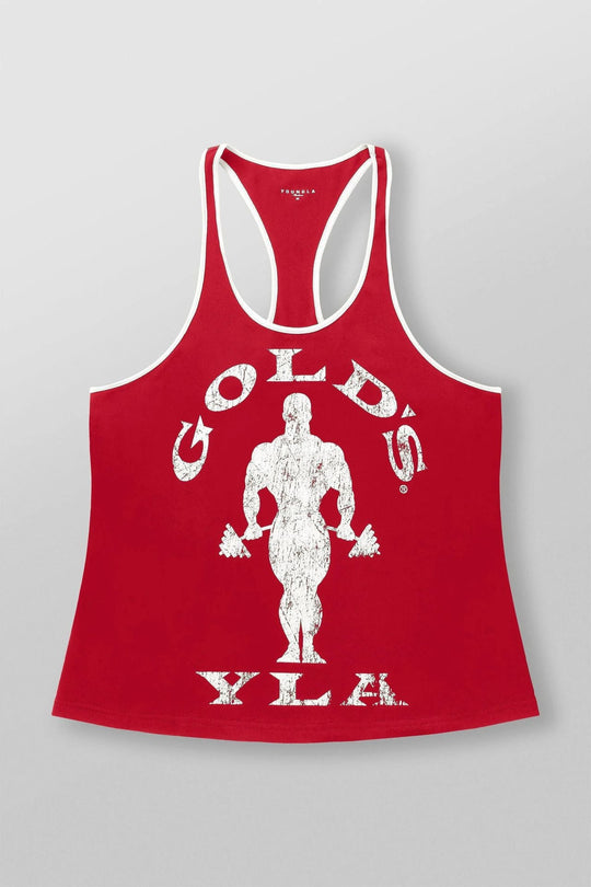 Herren nan athletisches Stringer Tanktop rückenfreier Schnitt mit Kontrastpaspel und Kraftsportmotiv