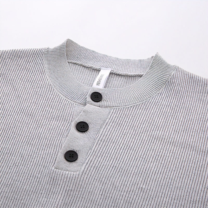 Unisex Oversized Rippen-Henley-Pullover mit verlängertem Rückensaum und 3-Knopf-Leiste Shop Nory
