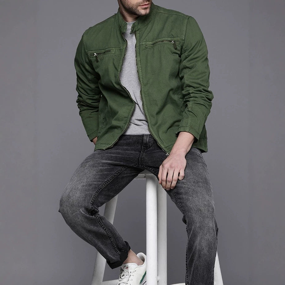 Herren Modische Übergangsjacke mit Reißverschluss und Taschen