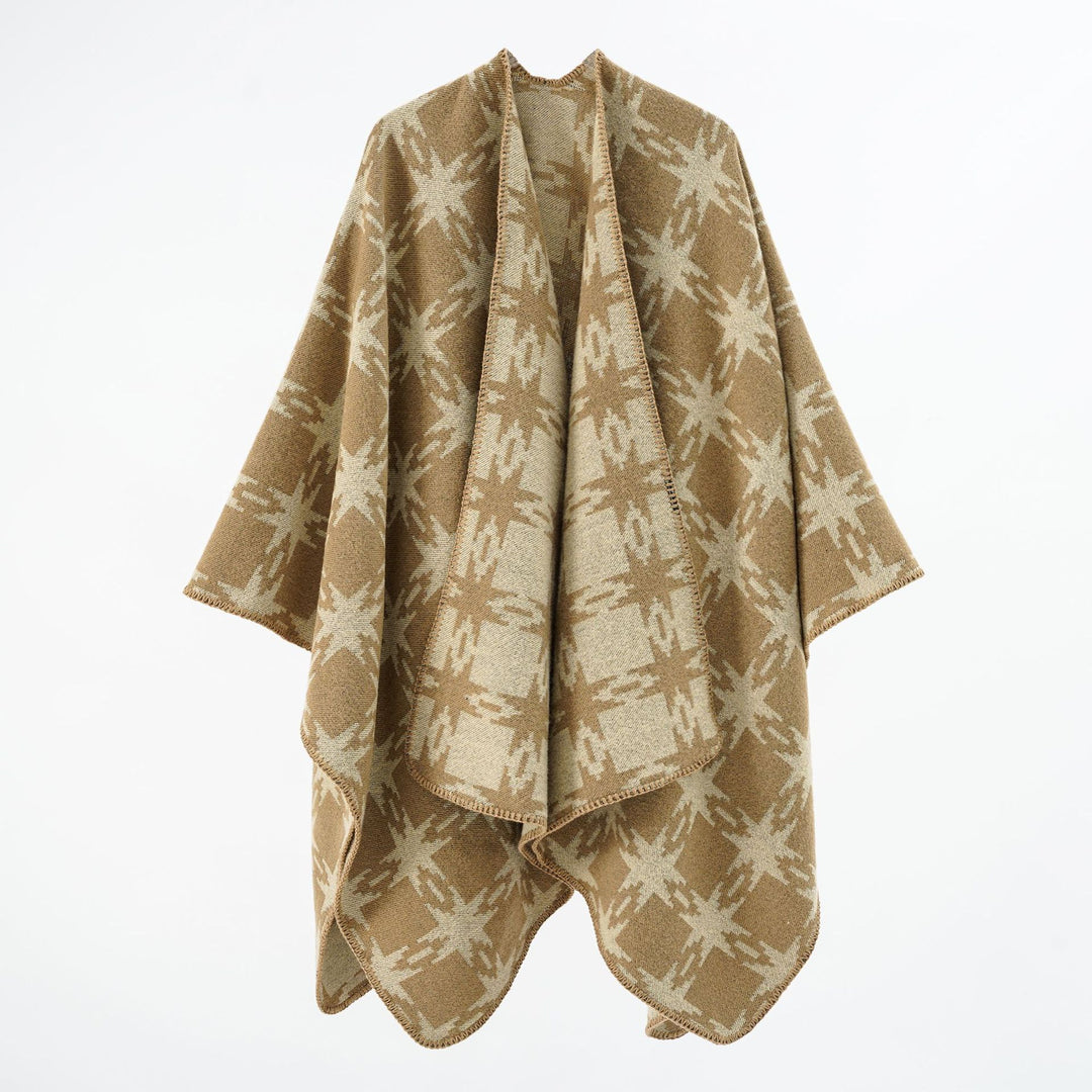 Damen Oversize-Jacquard-Cape mit Sternmotiv und kontrastierter Kettelkante Shop Nory