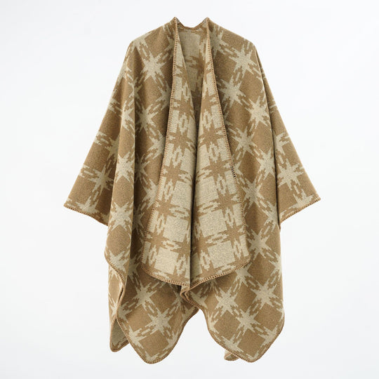 Damen Oversize-Jacquard-Cape mit Sternmotiv und kontrastierter Kettelkante Shop Nory