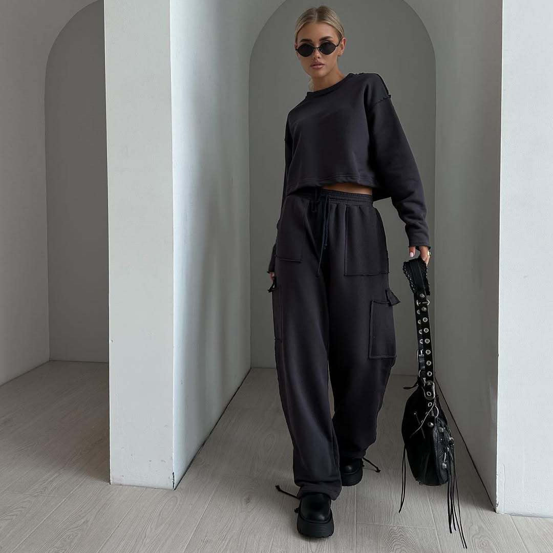 Damen kurzes Sweatshirt mit Kordelzug und Oversize-Ärmeln Shop Nory