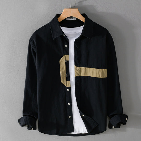 Herren Lässiges Overshirt-Hemd mit geometrischem Kontraststreifen und Druckknopf-Leiste Shop Nory