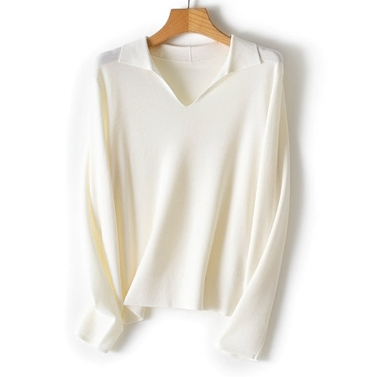 Damen Feinstrickpullover mit V-Ausschnitt und Hemdkragen Shop Nory