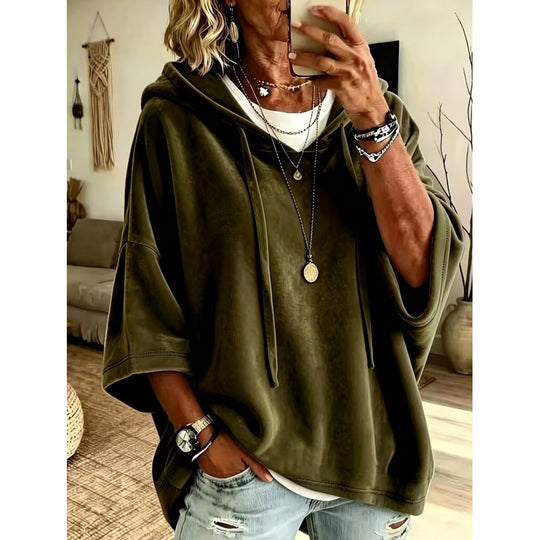 Damen Luxuriöser Samt-Hoodie mit Kimono-Kurzärmeln und Tunnelzug Shop Nory
