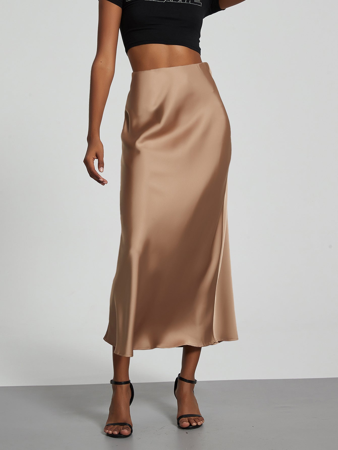Damen Stilvolle Satin-Stretchrock mit hohem Bund und fließendem Schnitt