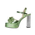 Femme Chunky Platform Sandalen mit dekorativen floralem Akzenten und rhinestone-besetztem Absatz