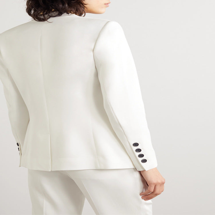 Damen Zweiteiliges Tailoring-Set aus Stretchkrepp mit offenem Longblazer und verkürzter Zigarettenhose Shop Nory