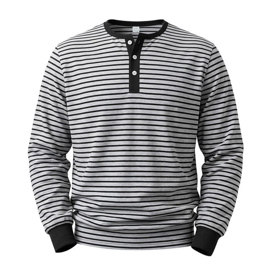 Herren Langarm-Henleyshirt aus Baumwoll-Mix mit feinen Streifen und Knopfleiste Shop Nory