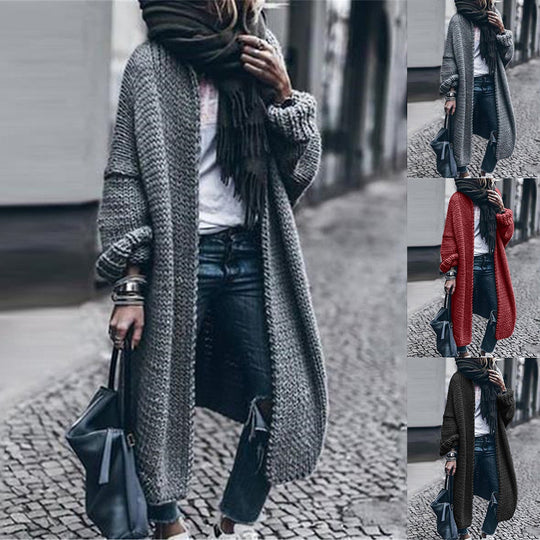 Damen Langer Grobstrick-Mantelcardigan mit überschnittener Schulter und offener Front Shop Nory