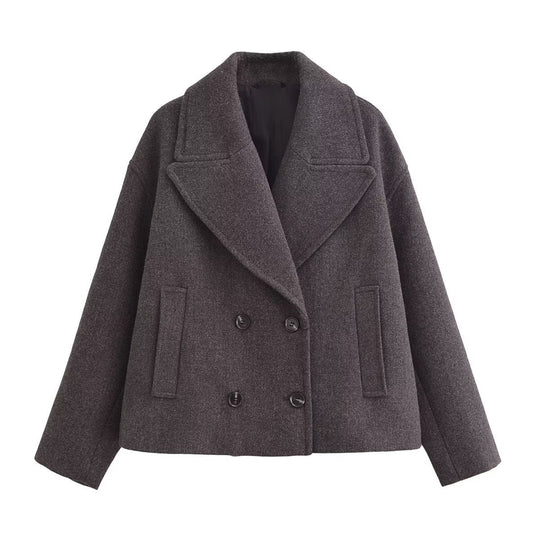 Damen Kurz geschnittener Wollmix-Peacoat mit weitem Revers und Eingrifftaschen Shop Nory