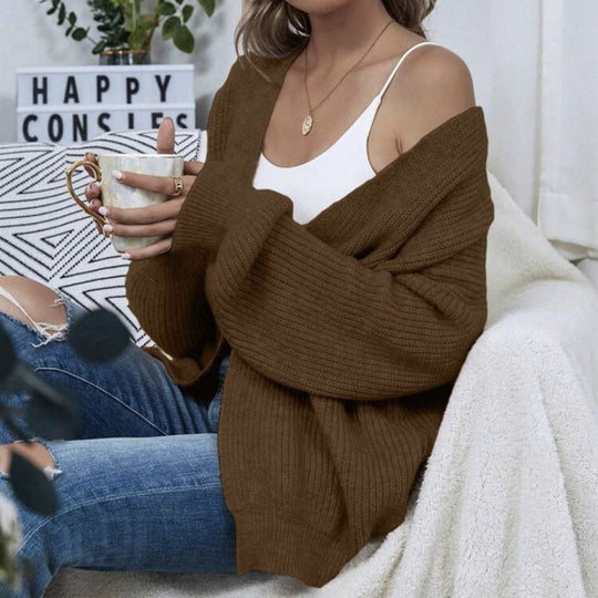 Damen Offener Oversize-Strickcardigan mit Raglanärmeln und feiner Rippenstruktur Shop Nory