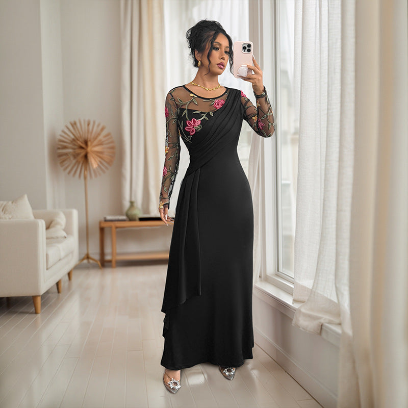 Damen Elegantes Wickelkleid mit floralem Mesh-Detail