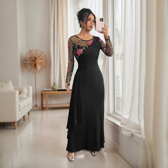 Damen Elegantes Wickelkleid mit floralem Mesh-Detail