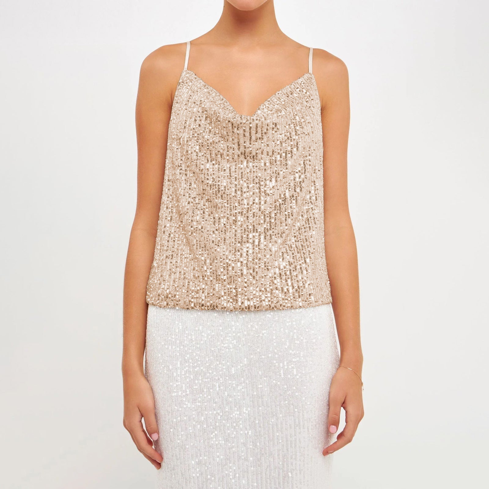 Damen Glitzerndes Spaghettiträgershirt mit V-Ausschnitt