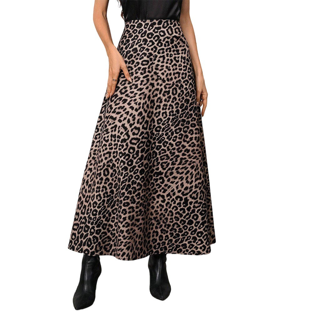 Damen Maxirock mit hohem Bund, ausgestellter A-Linie und markantem Leopardenprint Shop Nory