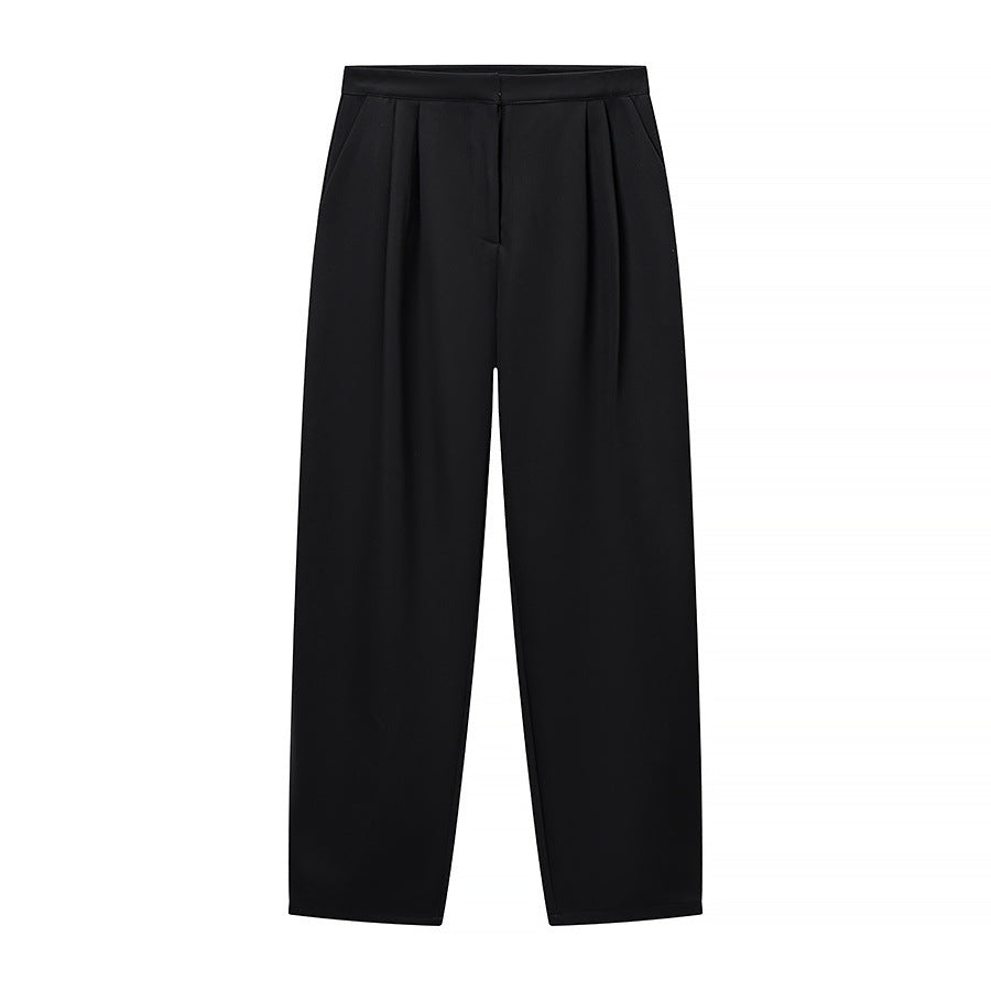 Damen Hochtaillierte weite Stoffhose mit Bundfalten, Bügelfalte und Eingrifftaschen Shop Nory