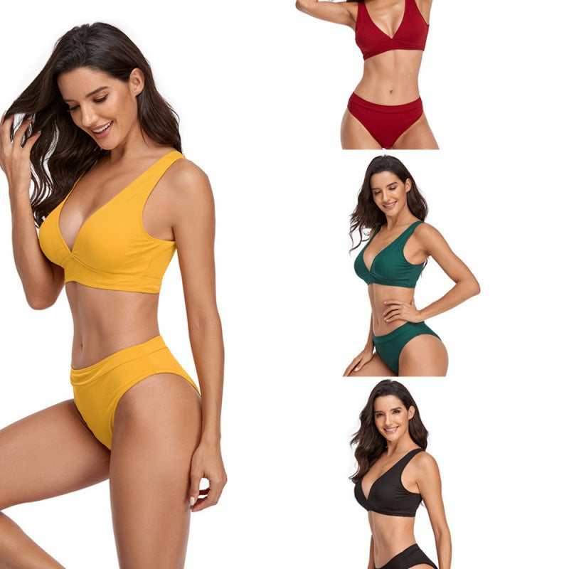 Damen Bikini-Set mit sportlichem V-Ausschnitt und hohem Taillenslip