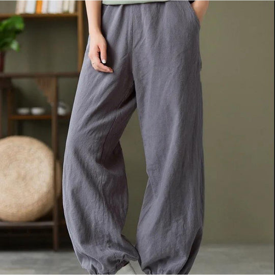 Damen nan lockere Leinen-Haremshose mit elastischem Bund und Fußbündchen Shop Nory
