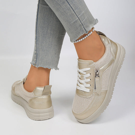Damen Sneakers mit modischem Reißverschluss und bequemer Sohle